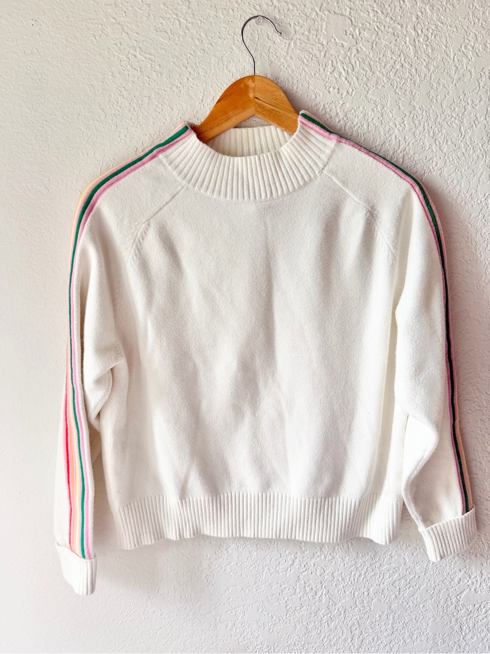 Lush Rainbow Stripe Sleeve Mockneck Sweater Sz S